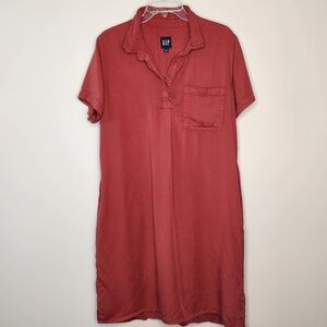 GAP Popover Brick Red Short Sleeve Shirt Dress Large